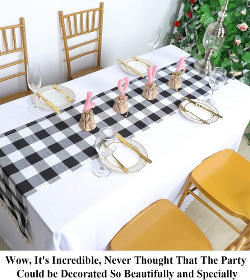 Partisout Buffalo Check Table Runner with Tassel, Washable Cotton Linen Gingham Table Cover, Checked Design