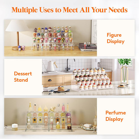 Lifewit 4 Tier Clear Display Risers Stand, Plastic Organizers for Figures, Cupcake, Perfume, 12inch, 2pack