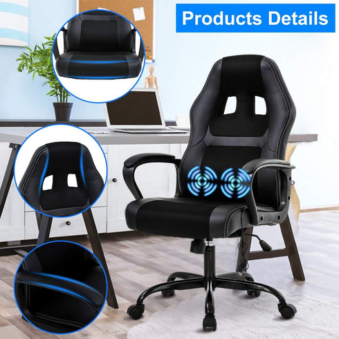 Gaming Chair Computer Office Ergonomic High Back Massage PC Desk Chairs with Lumbar Support & Padded Armrest Racing
