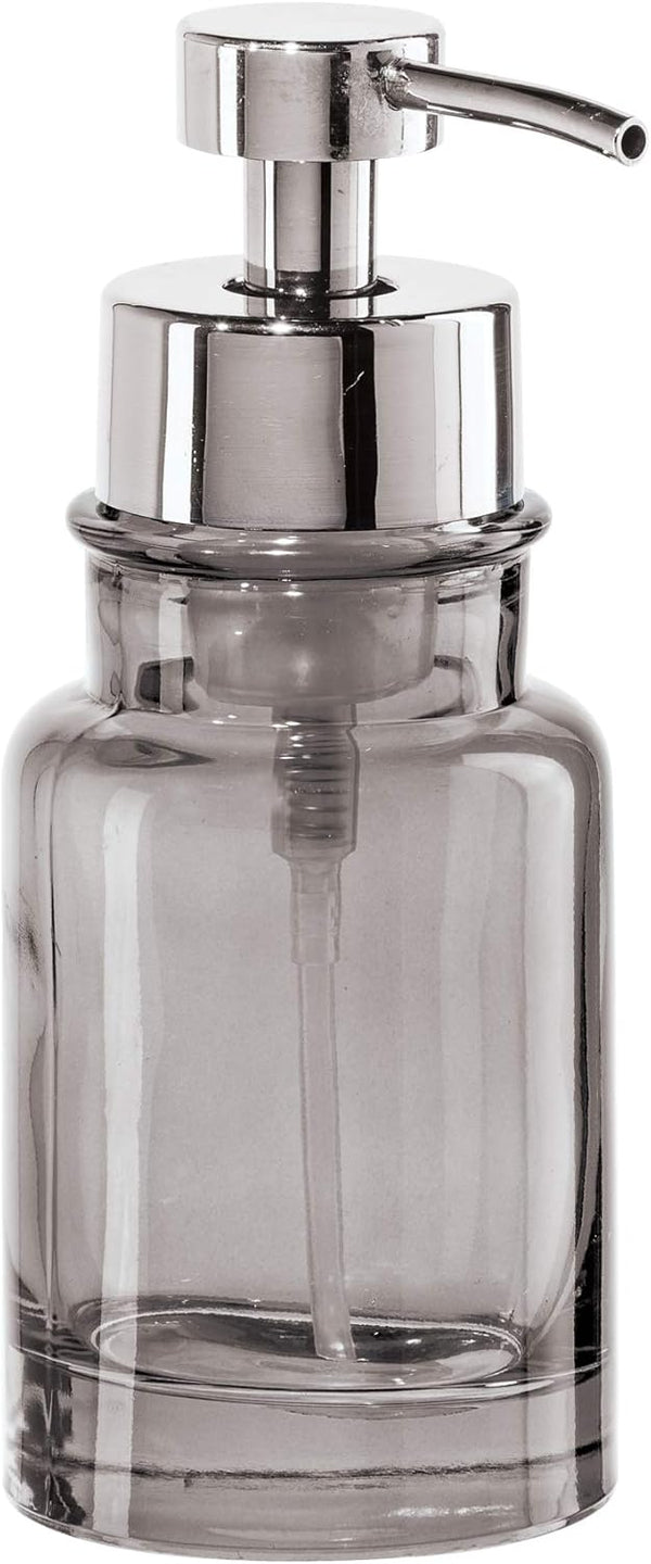 OGGI Glass Foaming Soap Dispenser, 10oz Capacity, Stylish Refillable for Bathroom and Kitchen in Gray/Chrome