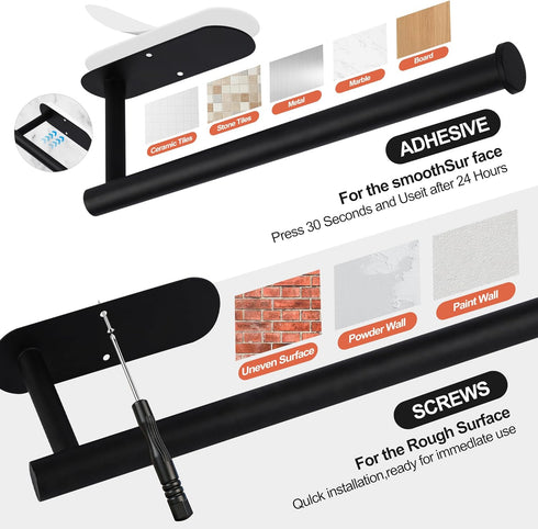 Kaishun Paper Towel Holder Under Cabinet, Self Adhesive or Drilling Paper Towel Holder, for Kitchen, Bathroom, Pantry