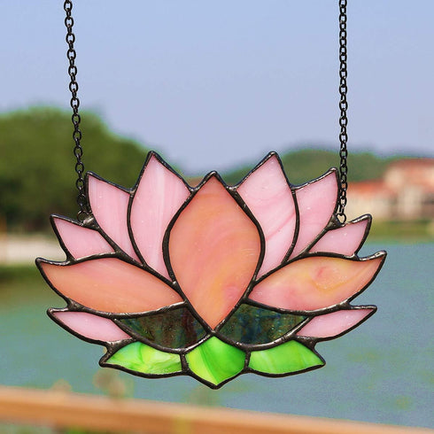 Lotus Flower Decor Stained Glass Window Hangings, Sun Catcher Gift for Mom, Kitchen Livingroom Decoration, Birthday