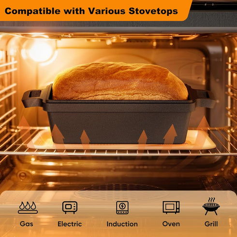 Heimekite 95 Inch 2 Set Cast Iron Loaf Pan with Lid, bread pans for baking, Piece | Even Heat Distribution Bread Baking