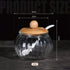 Salt Cellar, 8 Oz / 250 ML Glass Container with Bamboo Lid, Cute Pumpkin Condiment Jar, Storage Canister with Scoop, Kitchen Countertop Seasoning Bowl for Sugar, Spice, Pepper