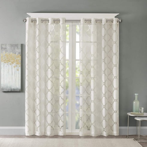 Madison Park Eden Sheer Single Curtain - 50x95, Ivory - Modern Contemporary Light Sheers for Bedroom & Living Room