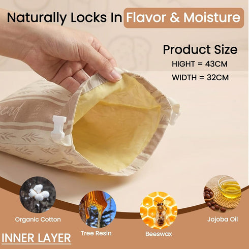 NETIX VERA 2 Pack 13 17, Reusable Beeswax Sourdough Bread Bags for Homemade Bread, XL Natural Cotton Beeswax Bags x