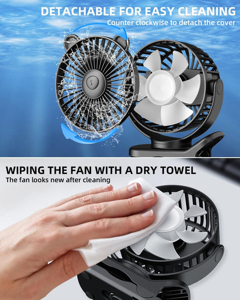 Portable Clip on Fan, Small Desk Fan Battery Operated, 360° Rotation, Cute Design, 3 Speed Mini Table Fan USB