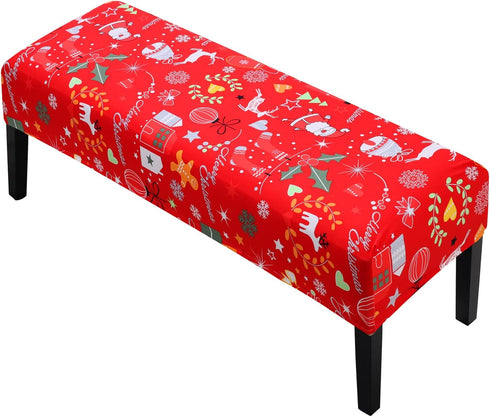 YISUN Christmas Dining Bench Covers, Stretch Printed Christmas Bench Covers, Anti-Dust Removable