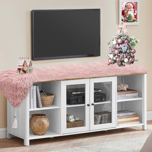 72 inch Blush Pink Table Runner Triangular End, Spring Mother's Day Fluffy Faux Fur Dresser Runners for Bedroom, Coffee