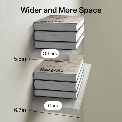 Set 3, 22lb BAYKA White Floating Shelves for Wall of Rustic Wood Wall Shelves with Metal Brackets for Bathroom