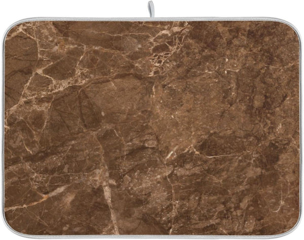 Brown Marble Texture Absorbent Dish Drying Mat, Small Size 16 x 18, Microfiber Kitchen Counter Draining Pad
