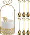 ELLDOO Coffee Spoon Set, 8 Stainless Steel Gold Leaf Coffee Spoons with White Ceramic Holder