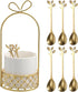 ELLDOO Coffee Spoon Set, 8 Stainless Steel Gold Leaf Coffee Spoons with White Ceramic Holder