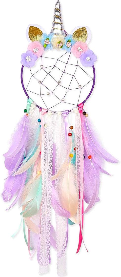 QtGirl Dream Catchers for Kids - Unicorn Wall Decor for Girls Bedroom Flower Feather Hanging Decoration