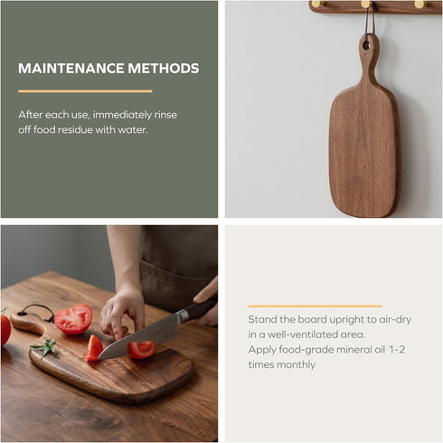 Hole(15.2x7.3 Inches) Muso Wood Small Cutting Board with Handle, Walnut Wooden Chopping Boards for Bread, Vegetables