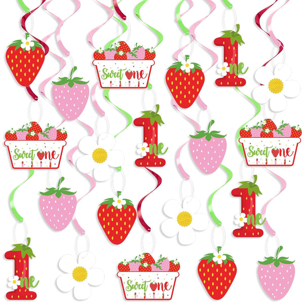 Strawberry 1st Birthday Party Hanging Swirls Decor, Streamers for Berry Sweet Themed First Birthday Supplies