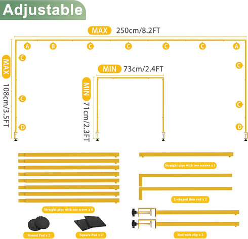 13"-42'' 29"-98" Putros Over The Table Rod Stand with Clamps Gold Tall Length Adjustable Metal Table Arch Hanging Rod