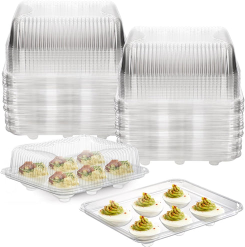 50 Pack 6 Yopay Deviled Egg Trays with lid, Plastic Clear Slots Deviled Eggs Halves Carrier Deviled Container Dish