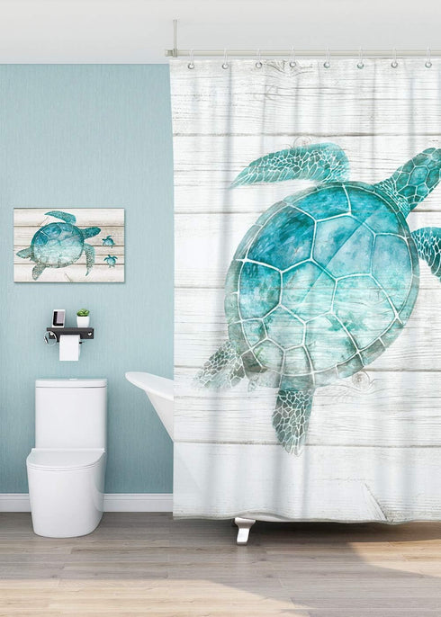 SUMGAR Blue Ocean Shower Curtains Set with Hooks - Teal Sea Turtle Bathroom Stall RV Decoration, 72 x 72 inch