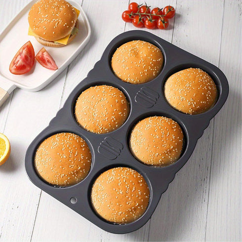 MUJUZE Hamburger Bun Pan, 6 Cavity Nonstick & Heat Resistant Mold for Homemade Burger Buns