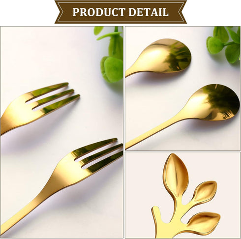 Stainless Steel Leaf Coffee Spoon and Appetizer Fork Set, 40 Pieces Mini Dessert Utensils for Coffee, Tea