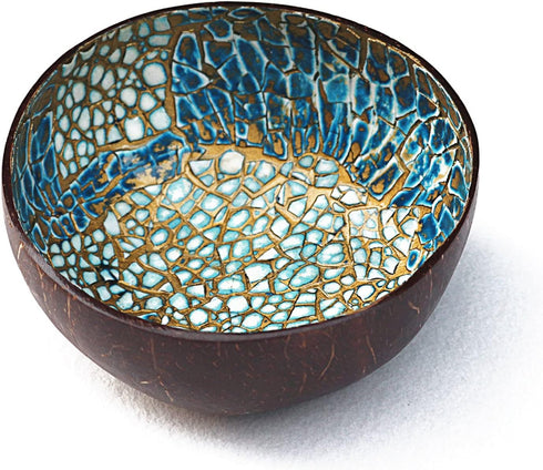 ChezMax Natural Coconut Bowl Mother of Pearl Inlaid Shell Bowls Key Bowl for Entryway Table Candy Container Nuts Holder Fruits & Dry Snack Storage Bowl Round Handcrafted Bowl for Decoration(Blue-Gold) by ChezMax