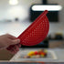 Hand Held Plastic Pot Drainer, Pasta Noodle Veggie Strainer with Handle - Fits up to 9" Pot, Red