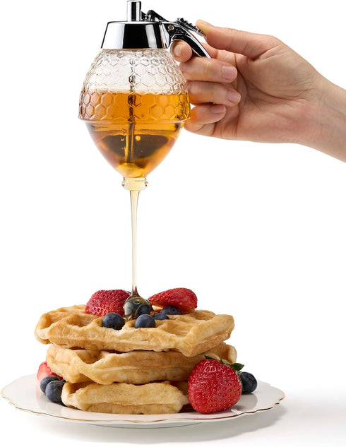 Glass Honey Dispenser Jar with Sleek Silver Lid, Premium Stainless Steel Design