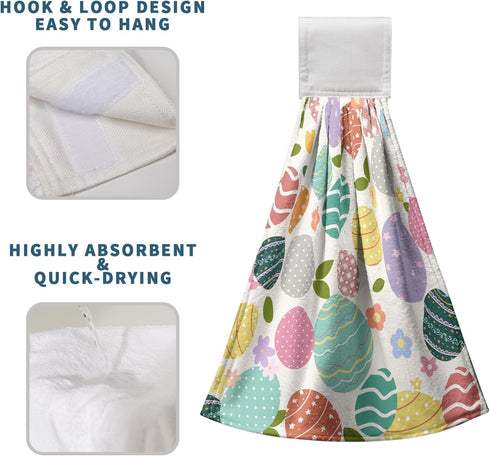 Kwlegh Set 2 Easter Hanging Dish Towels Easter Colorful Egg Kitchen Towels with Hanging Loop Spring Holiday Hand Towel