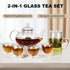 2-IN-1 Sets 4 Glass Tea for Adults - Includes Glass Teapot and Mug with Infuser, Warmer Base, Double Wall Glass Tea Cup