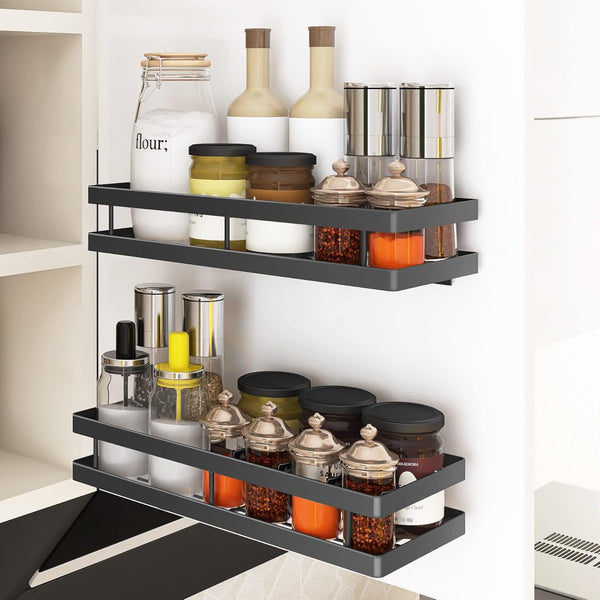 Spice Rack Organizer Wall Mount, 10" Hanging Black Spice Organizer Shelf, Farmhouse Seasoning Organizer for Kitchen