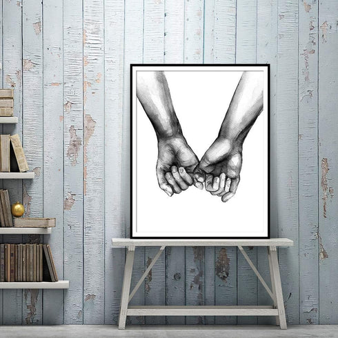 Kiddale Love and Hand in Hand Wall Art Canvas Print Poster, Black and White Sketch Art Decor (Set of 3, 16x20 inches)