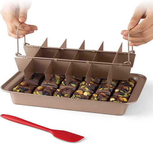 Ailelan Non-Stick Brownie Pan with Dividers, 18 Pre-slice Brownie Tray, Muffin and Cupcake Pan for Baking