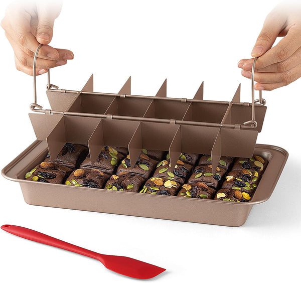 Ailelan Non-Stick Brownie Pan with Dividers, 18 Pre-slice Brownie Tray, Muffin and Cupcake Pan for Baking