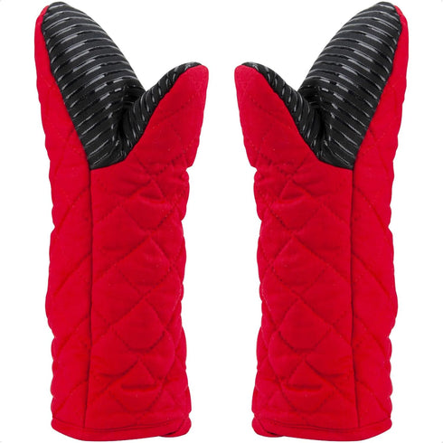 Puppet Oven Mitts Red Cotton Silicone Non-Slip Long Sleeve, Heat Resistant Gloves for Home Kitchen Chef Cooking