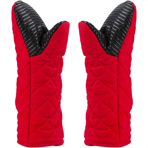 Puppet Oven Mitts Red Cotton Silicone Non-Slip Long Sleeve, Heat Resistant Gloves for Home Kitchen Chef Cooking