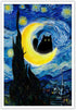 TYOHU Funny Starry Night Cat Canvas Wall Art, 24x36in Unframed Black Cat Poster Colorful Abstract Farmhouse Decor