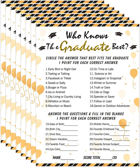 FaCraft 36PCS Who Knows Graduate Best Game Cards Class of 2026 Party