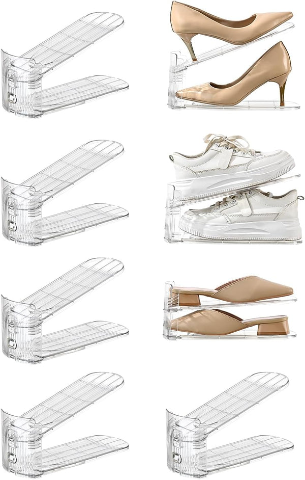 shoe slots organizer, Clear Shoe Stacker, Adjustable Level Shoe Rack,Storage Space Saver