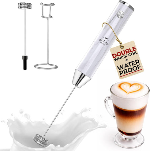Zulay Kitchen Rechargeable Milk Frother Handheld Lux - Powerful 2-Speed Motor, Waterproof,