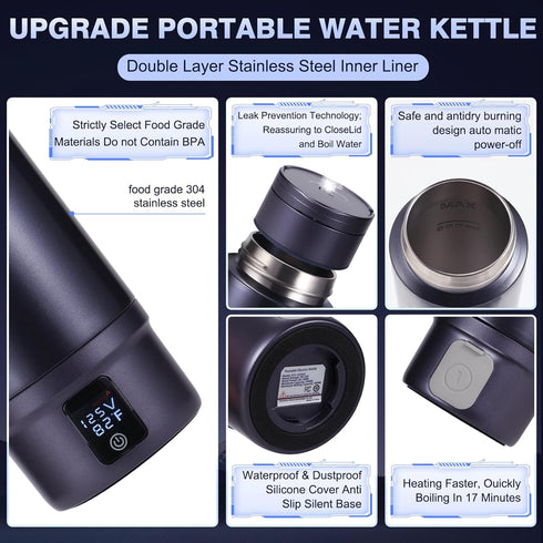 Heater,12V/24V 6 Dry,16oz Vacuum Insulated Car Electric Kettle,Miicasa Stainless Steel Tumbler Car Water Water Boiler