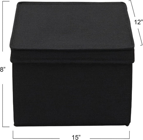 Household Essentials Large Fabric Storage Box with Lid, Black, Set of 2.