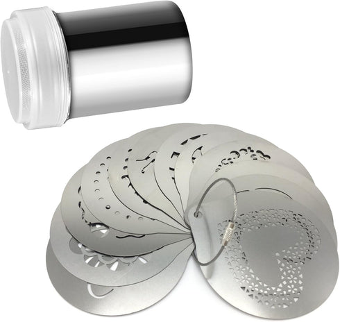 Lofekea Stainless Steel Powder Shakers, 16PCS Barista Stencils for Coffee Decorating and Baking