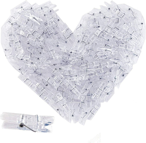 128 Pieces Mini Transparent Plastic Photo Clips, Clothespins for Hanging Pictures and Fairy Lights