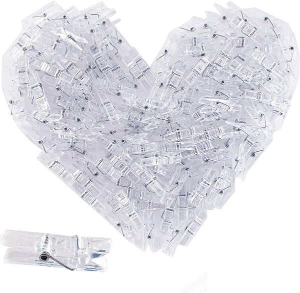 128 Pieces Mini Transparent Plastic Photo Clips, Clothespins for Hanging Pictures and Fairy Lights