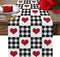Buffalo Check Table Runners 90 Inches Long, Valentine's Day Love Heart Plaid Black White Table Runner for Family Dinner