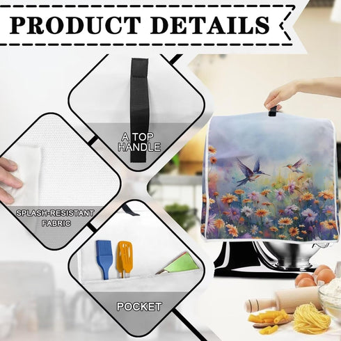 Hummingbird Daisy Dust Cover, Trendy Stand Mixer Kitchen Appliance Cover with Handle and Storage Pocket