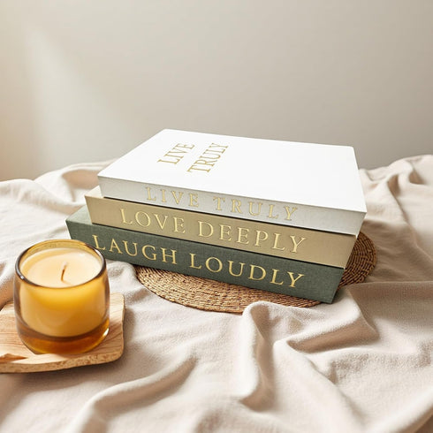 Set 3 Aesthetic Decorative Books, of Linen Fake Book Boxes, Faux Book Decor for Coffee Table, Bookshelf, Entryway