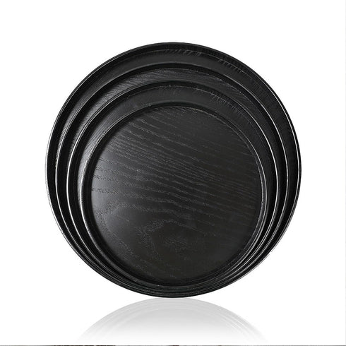 River Restaurant(10.6inch, Round Wood Serving Tray, Solid Wooden Decorative Tray Non-Slip Tea Coffee Table Tray Snack