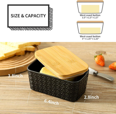 Countertop Ceramic Butter Dish with Lid,Large Butter Container with Airtight Cover for or refrigerator,Farmhouse Butter